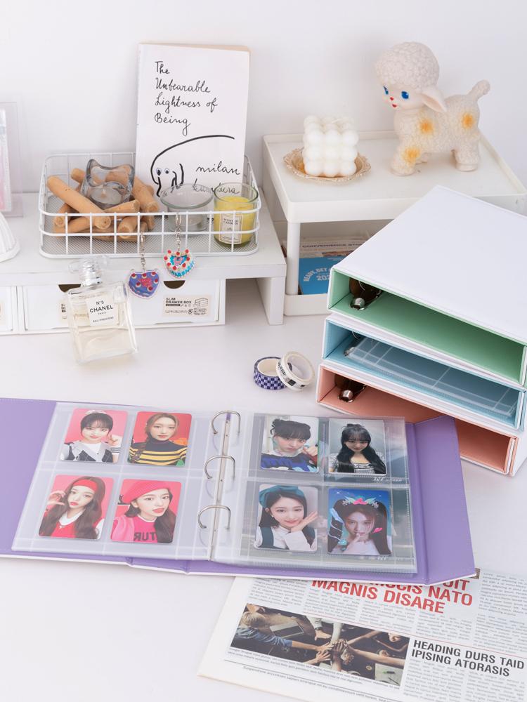 A5 Wide Binder Macaroon Photocard Holder Kpop PU Leather Magnetic Edge Photo Card Collect Book 3inch 4grid Photo Album Korean
