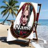 Custom Name Personalized Superhero Print Beach Towel, for Trip Camping Beach Party Home Decor, Birthday Gift for Family & Friends
