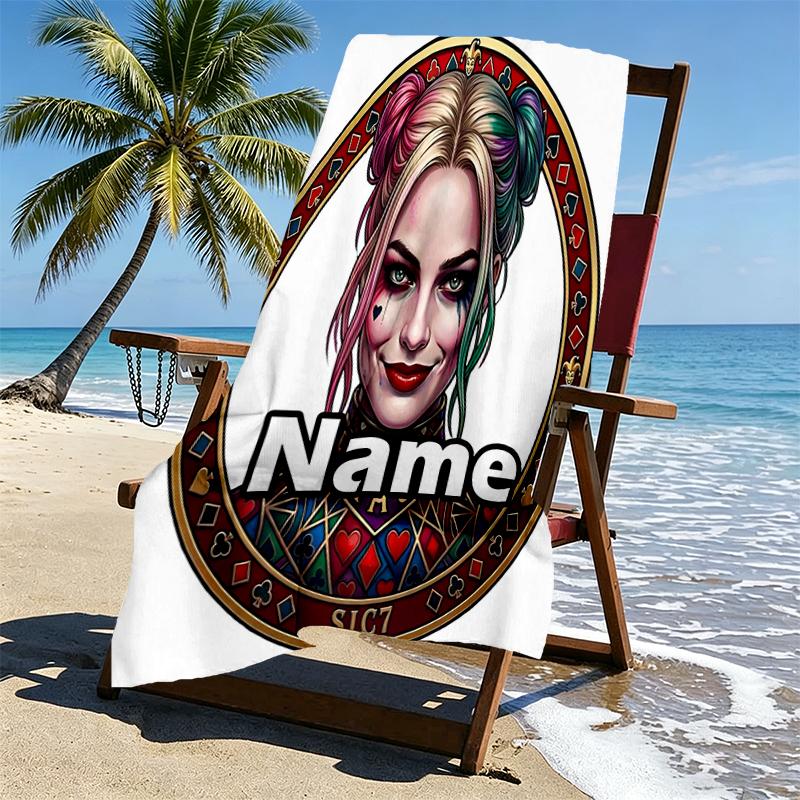 Custom Name Personalized Superhero Print Beach Towel, for Trip Camping Beach Party Home Decor, Birthday Gift for Family & Friends