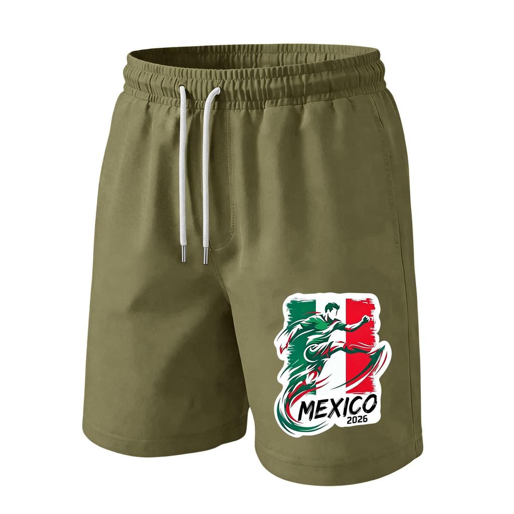 Men’s Drawstring Waist Shorts with Mexico 2026 Inspired Print Casual Loose Fit Sportswear
