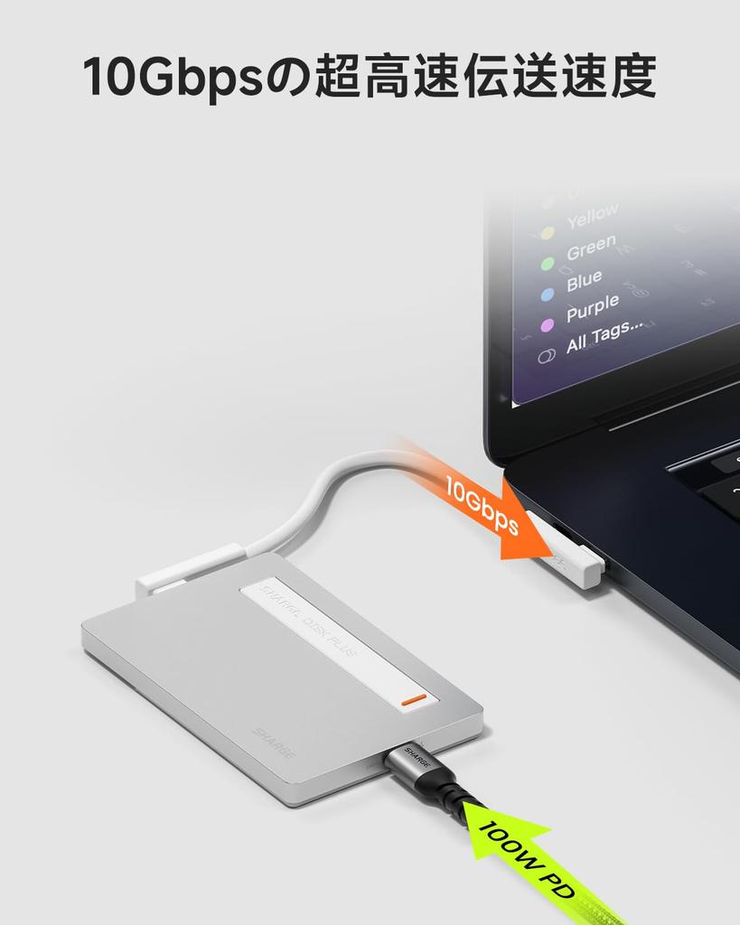 SHARGE Disk Plus 240W Data 240W Charging 10Gbps Data Compatible Cable, Capacity, High-Speed Transfer, 90° L-Shaped USB-C Port, Multi-Device