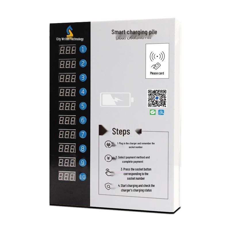 10-Way EV Charging Station: Smart e-Bike and Electric Motorcycle Charger with Scan Code & IC Card Swipe Features.