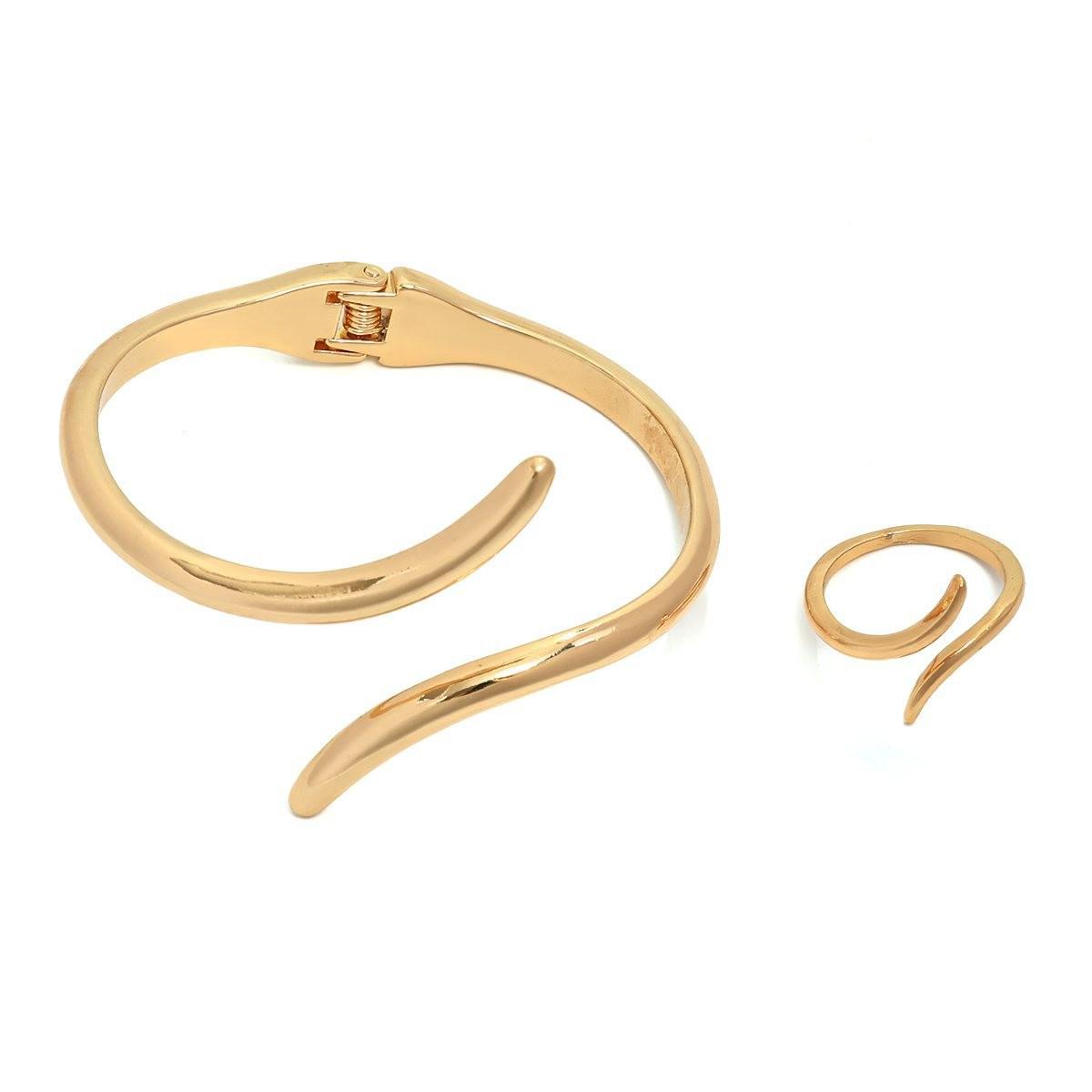 

Modern Geometric Snake-Shaped Metal Openable Women s Ring Bracelet