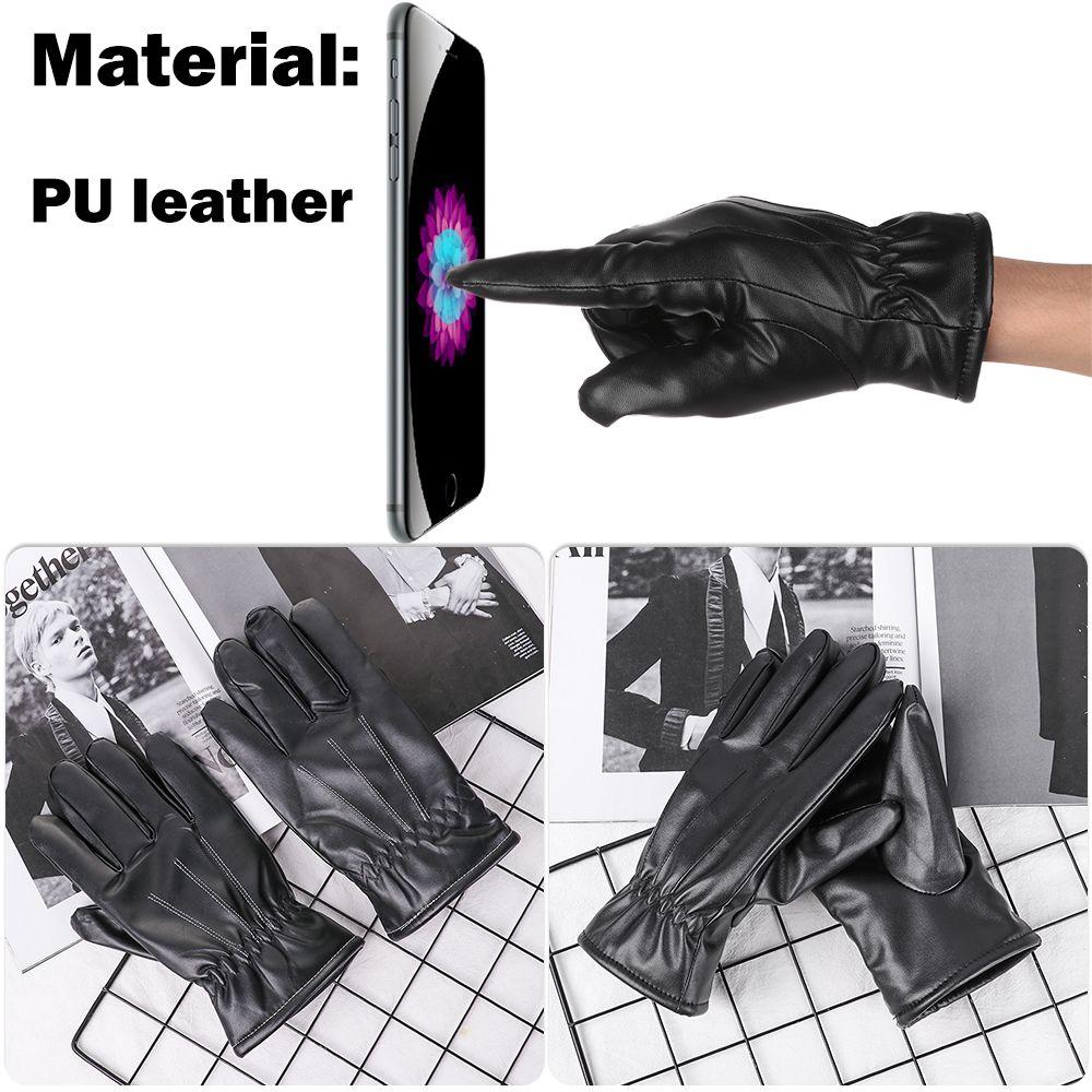 Black Waterproof Gothic Punk Touch Screen Gloves Fleece Guantes PU Leather Gloves Thicken