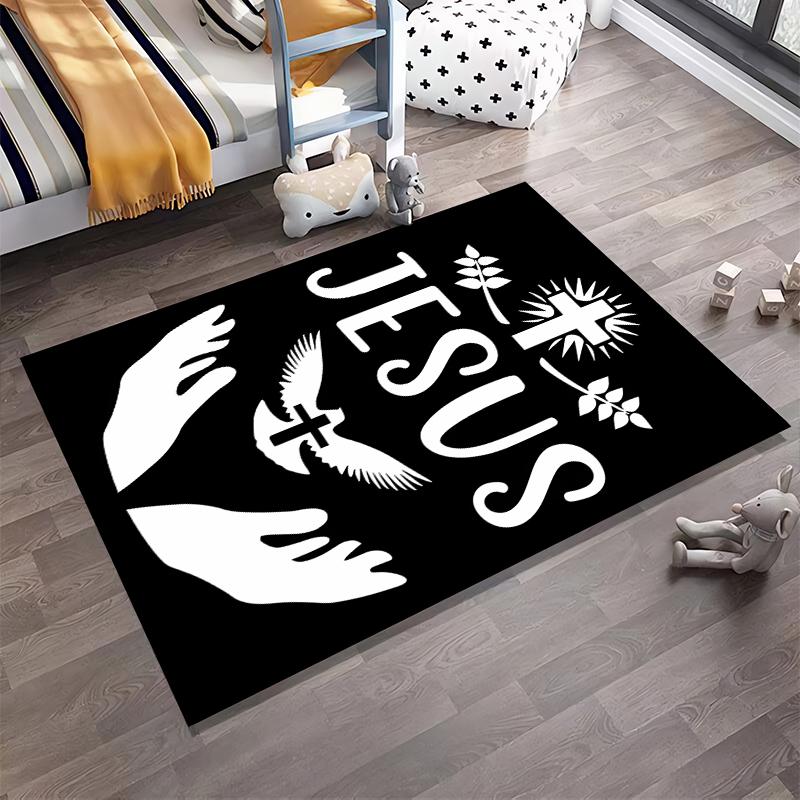 Jesus Cross with Dove and Hands Design Non-slip rug suitable for living room and bedroom sofas