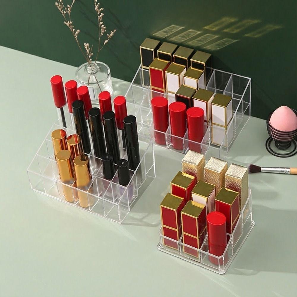 New 9/24/36 Grid Lipstick Storage Box Acrylic Clear Lipstick Case Large Capacity Save Space Makeup Organizer Home