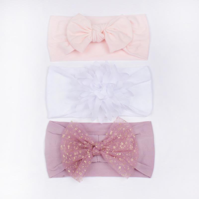3Pcs new children's hair accessories, baby nylon bow does not hurt the skin, wide headscarf, baby headband.