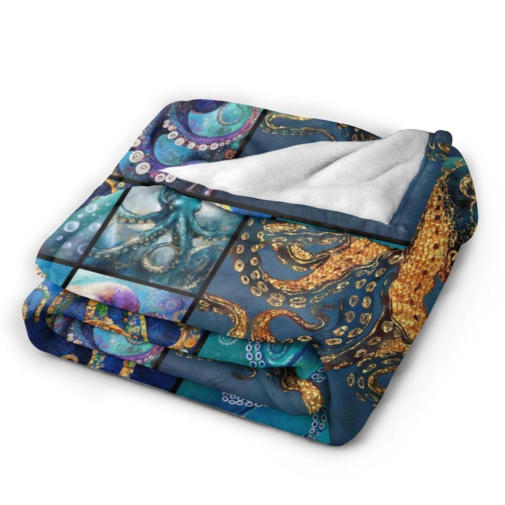 Ocean Octopus Flannel Fleece Blanket 50"x60" Soft Cozy Warm Plush Throw for Kids Adults Home Travel Decor Gift