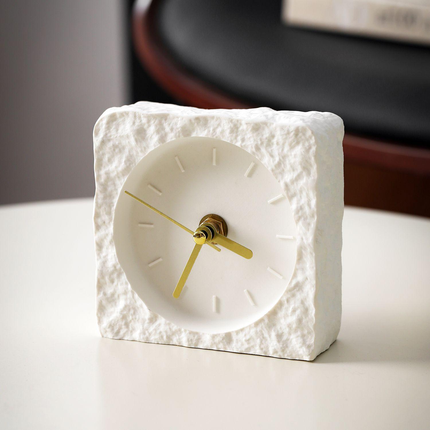 

Rock Style Cave Stone Desk Clock Ornament Creative Luxury High Sense Living Room Desktop Table Clock Home Decoration белый
