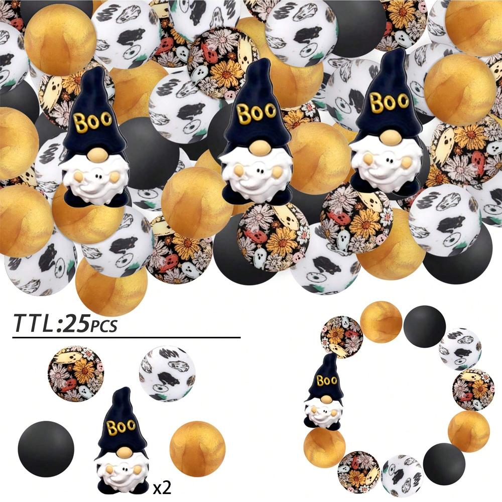 25PCS Multi-Size Halloween-Themed Silicone Beads Set, Perfect for DIY Craft Projects Like Keychains, Necklaces, Bracelets & More