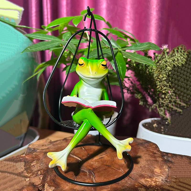 Смола Лягушка Скульптура Читающая Лягушка Орнамент Причудливое Кресло-Гамак Читающая Лягушка Статуя Милая Зеленая Фигурка Для Дома Улицы