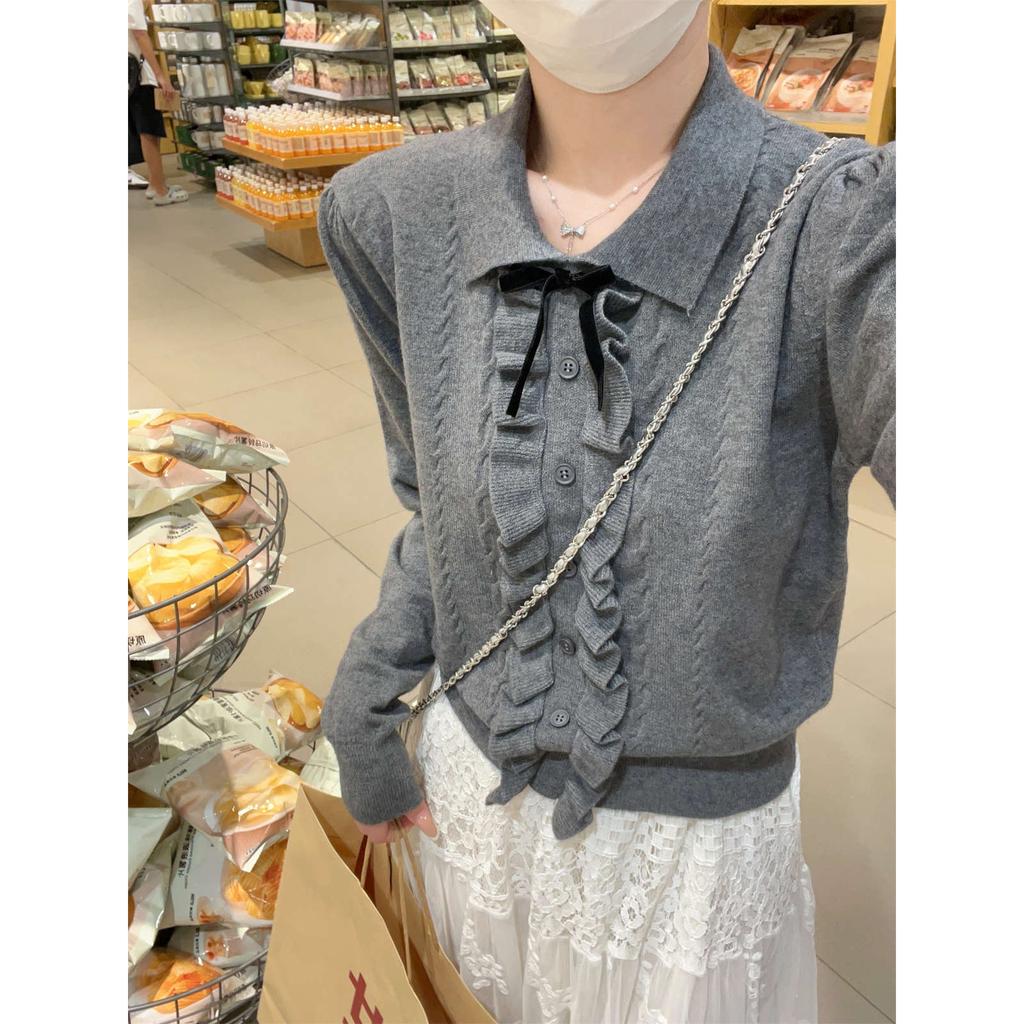 Age-reducing Polo Collar Fungus Edge Knitted Sweater Autumn and Winter Long-sleeved Front Shoulder Inner Top Design Bottoming Shirt