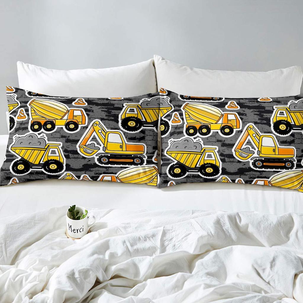 Excavator Pattern Bed Hat Three-Piece Digital Printing Bedding Bed Hat Three-Piece Set Children And Adults