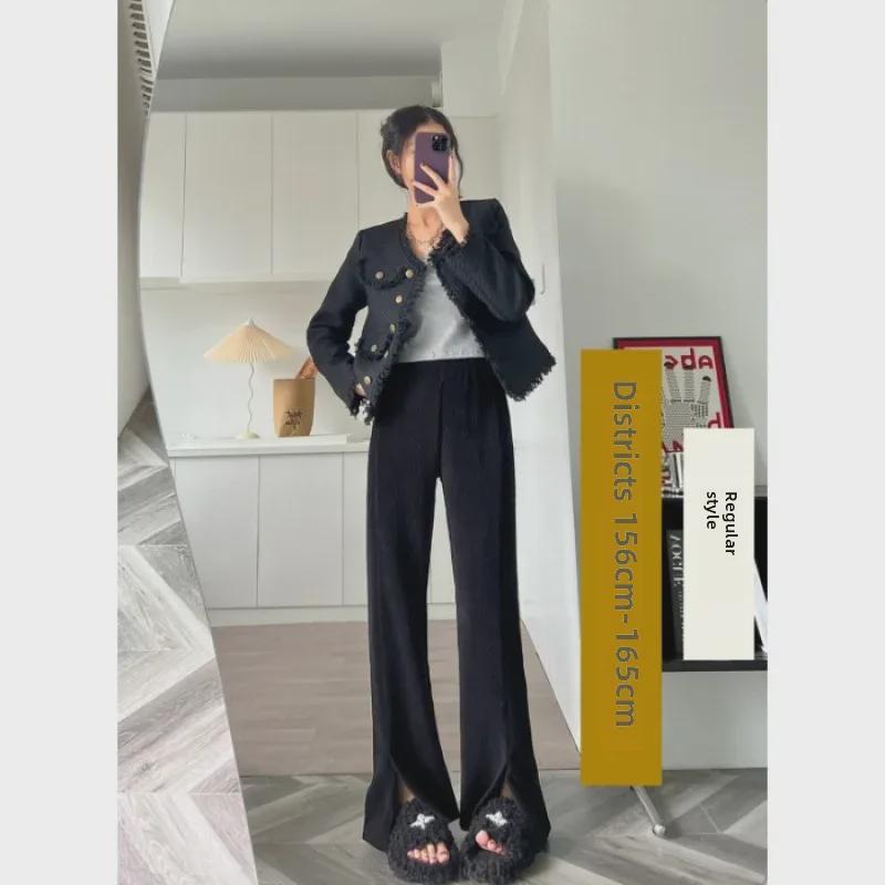 

Женские широкие брюки из черного бархата и вельвета с высокой талией из синели для осени/зимы XL чёрный