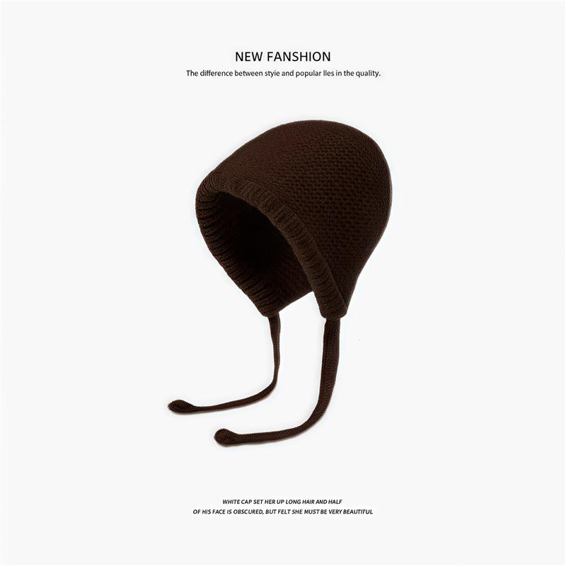 Wool blended wool hat women's winter plush retro warm ear protection big head circumference cold hat headgear knitted hat