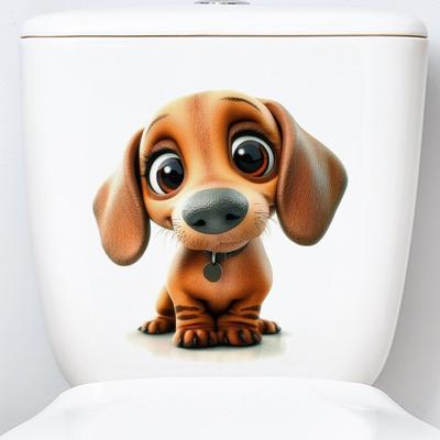 Big Ear Puppy Waterproof Self Adhesive Toilet Lid Sticker for Bathroom Home Decor