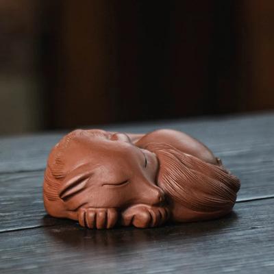 Čajová zvířátka Soška lišky Ornament Domácí dekorace čajového setu Umělecký dárek Ručně vyráběná socha Řemesla Kreativní fialová hlína Koneček prstu