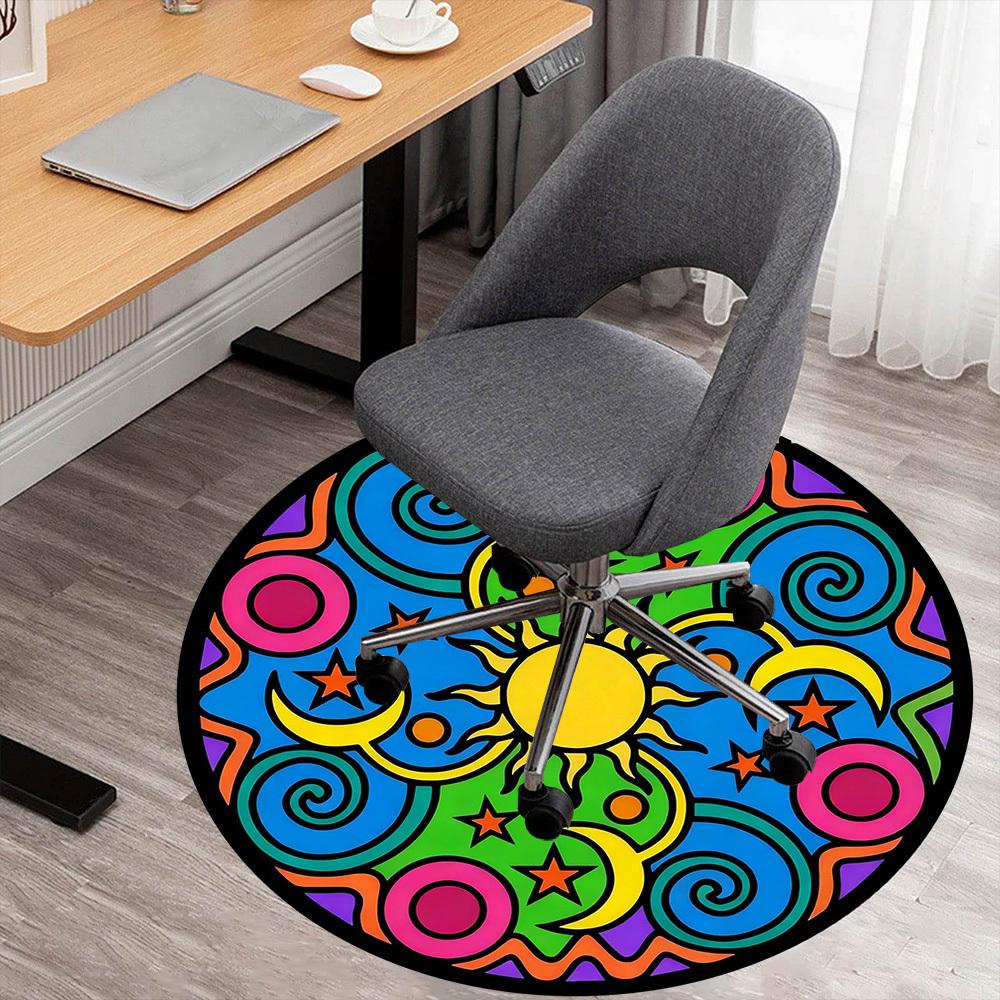 1pc Sun Moon Round Chair mat office Area Rug - Non-Slip, Floor Mat for Office, Bedroom, Ideal home decor gift p0105029