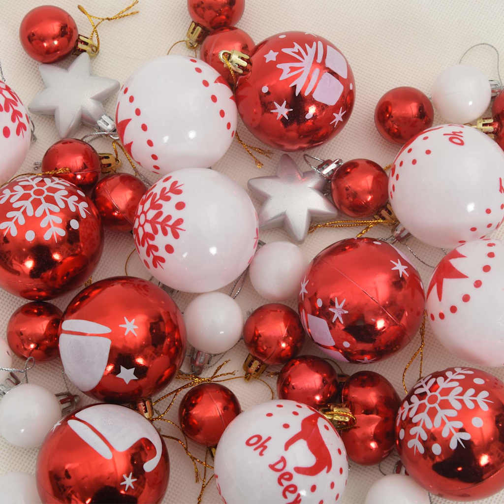 Christmas Ornament Set 40 pcs Red and White Plastic