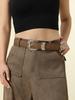 Women's Floral Carved Buckle Belt, Retro Solid Embossed Waistband, Western Jeans Belt