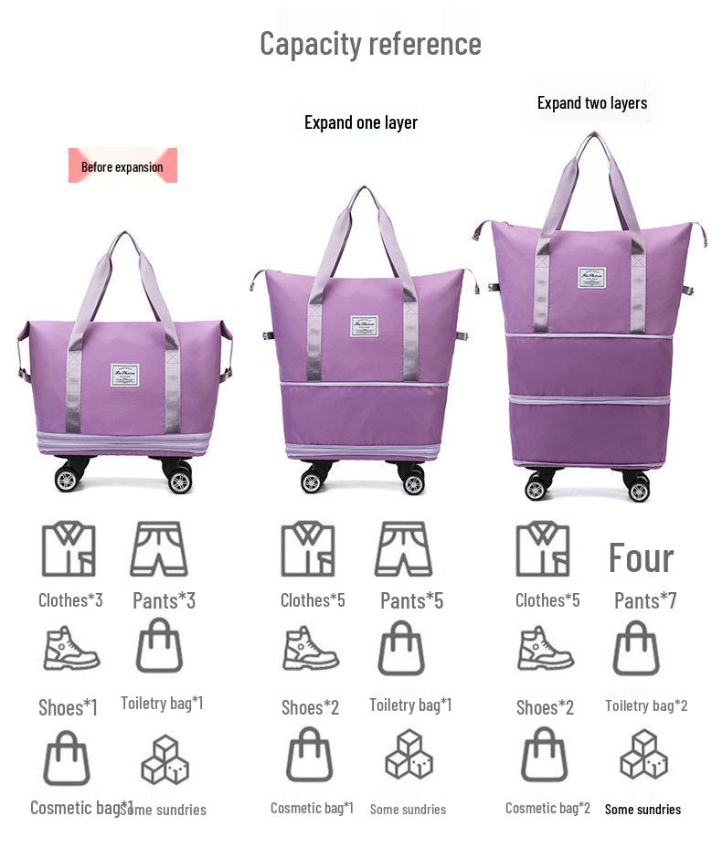 Women's Large Capacity Foldable Travel Bag with Wheels and Telescopic Handle