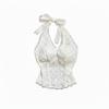 Women's High-End French Lace Floral Halter Crop Top