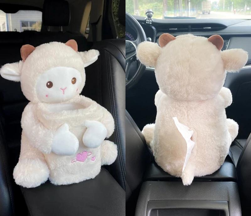 Uchwyt na chusteczki montowany w samochodzie 2 w 1 Kreskówkowa pluszowa lalka Automatyczny schowek w podłokietniku Wiszący pojemnik na papier do przechowywania Kosz na śmieci samochodowy i uchwyt na chusteczki