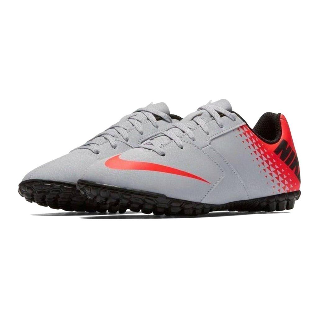 Nike Bombax Round Toe Lace-Up Non-Slip Shock Absorbing Wear-Resistant Low-Top Kids Soccer Shoes Kids Soccer Shoes Gray Red 826488-006