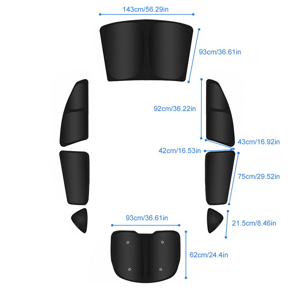 

8Pcs/Set Car Multi Sun Shade with Storage Bag Auto Windows Privacy Sun Protection Visors for Tesla Model Y 2020-2025 Accessories чёрный