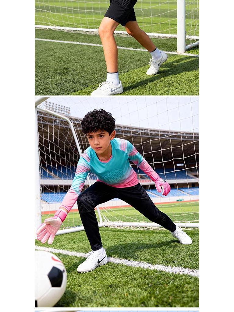 Kids' Long-Sleeve Goalkeeper Uniform with Chest Protection for Football Training