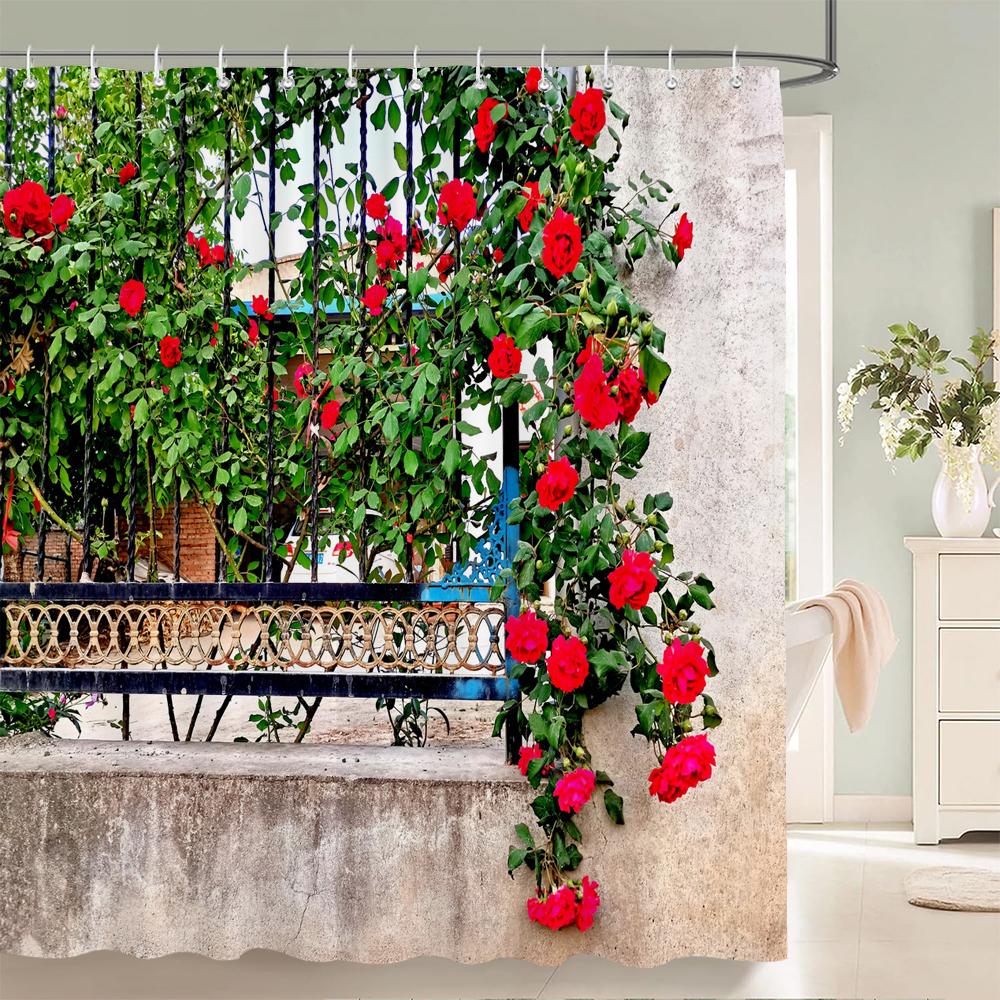 

Country Garden Natural Flowers Scenery 3D Print Polyester Fabric Waterproof Shower Curtains Bathroom Curtain 180*200 with Hooks W90xH180cm