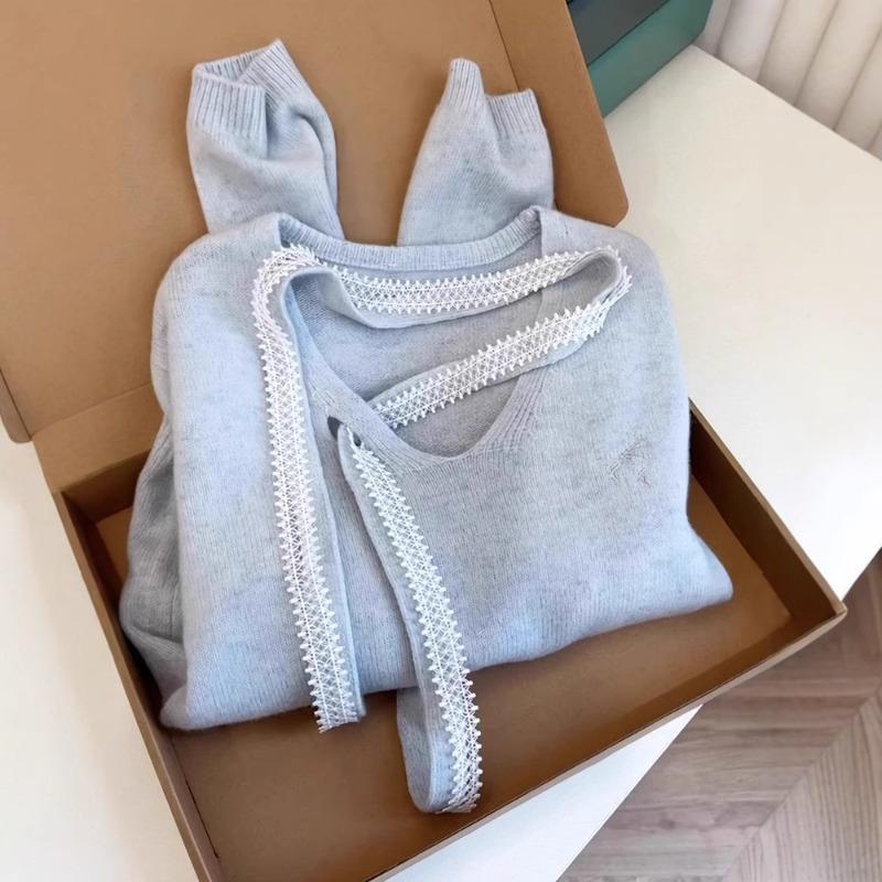 

Niche milk fufu fashion sweater women s knitted sweater autumn new age-reducing temperament top one size fits all синий