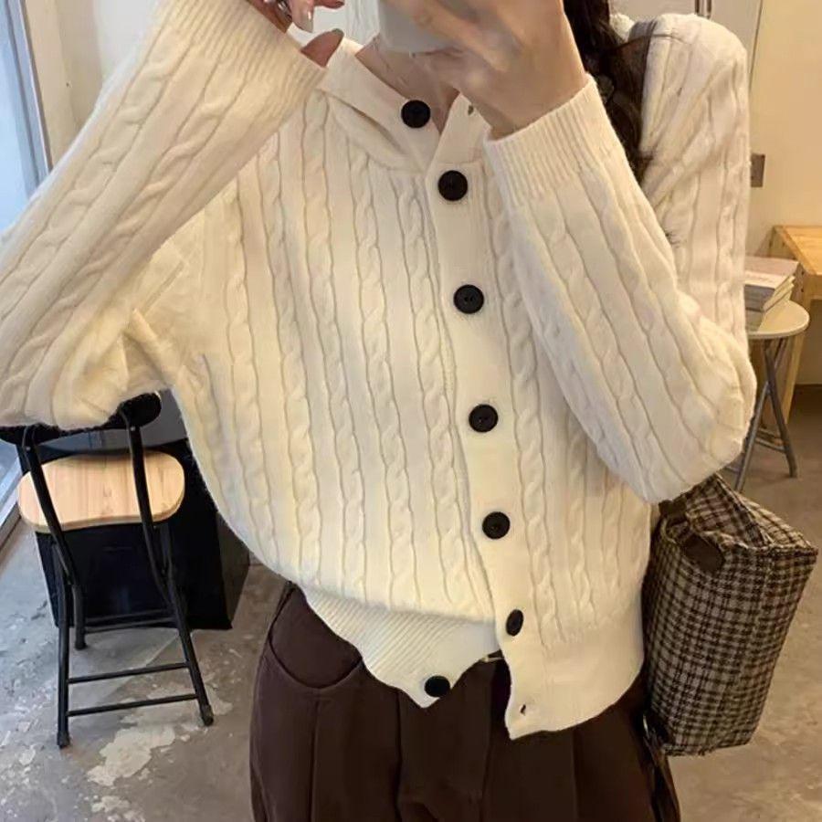 

Корейский кардиган с капюшоном и кабельной вязкой для женщин - Коллекция Осень 2025, Пальто-свитер на пуговицах, Универсальный и стильный. One Size абрикосовый