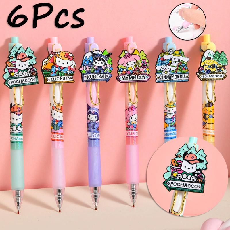 6Pcs Sanrio Series Press Gel Pen Comfortable Grip Stationery School Office Supplies Prize Gift Writing Tools Holiday Gift Novelty Stationery Teacher