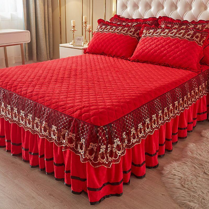 

3 шт. Стеганая юбка для кровати Набор из трех предметов Кружево принцессы Утолщенное покрывало, Yamame Нескользящее покрывало Защитный чехол Постельное белье Четыре сезона 150*200CM