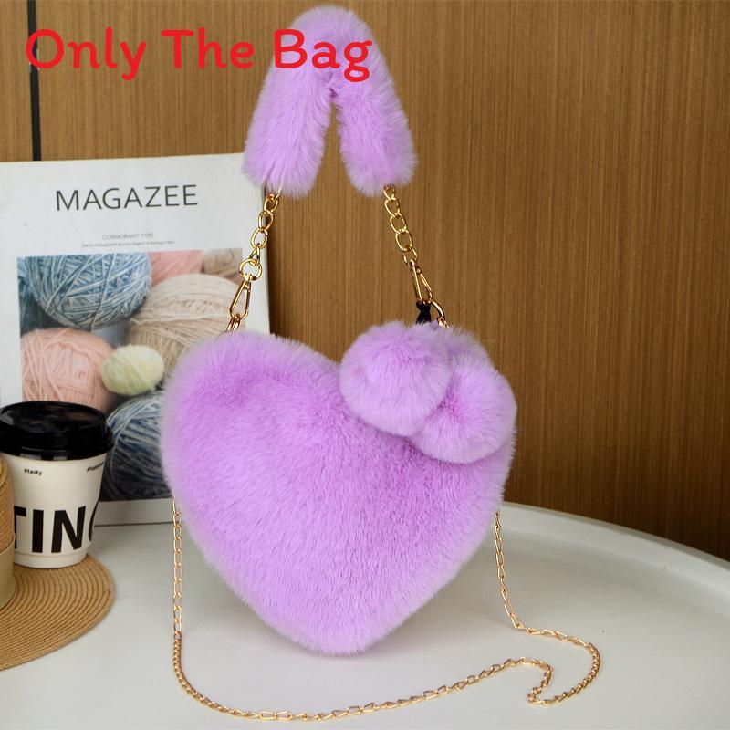 Plush Heartshaped Handbag For Women With Chain Strap And Large Capacity For Daily Use