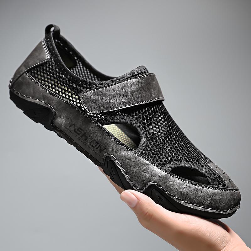 

Модные, популярные мужские летние дышащие и удобные мужские туфли, уличные пляжные сандалии, сетчатые, удобные летние уличные туфли 46 серый