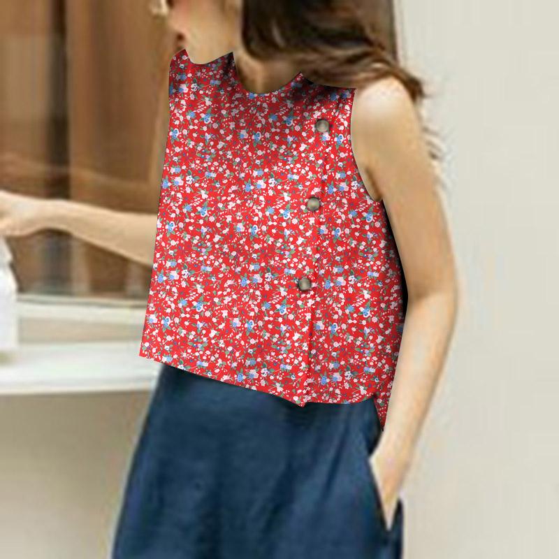 

VONDA Женские повседневные свободные майки с круглым вырезом и цветочным принтом без рукавов 4XL красный