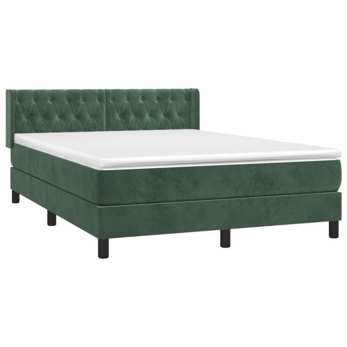 3131138 vidaXL Divan Bed and Mattress Dark Green 140x190cm Velvet