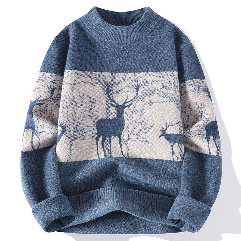 

Men s Warm Semi-High Neck Knitted Sweater with Thick Plush Lining M