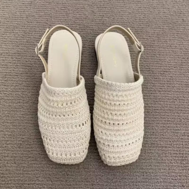 

Summer New Block Heel Shallow Mouth Straw Bao Tou Back Empty Sandals Women s Shoes One Strap Low Heel Shoes 35