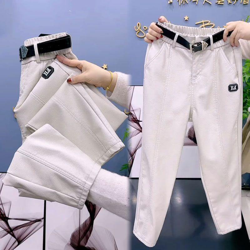 Fashion Y2k Leather Pants PU Casual Straight Leg Pant Loose Slimming Plus Size Highs Waist Haren Trousers Women