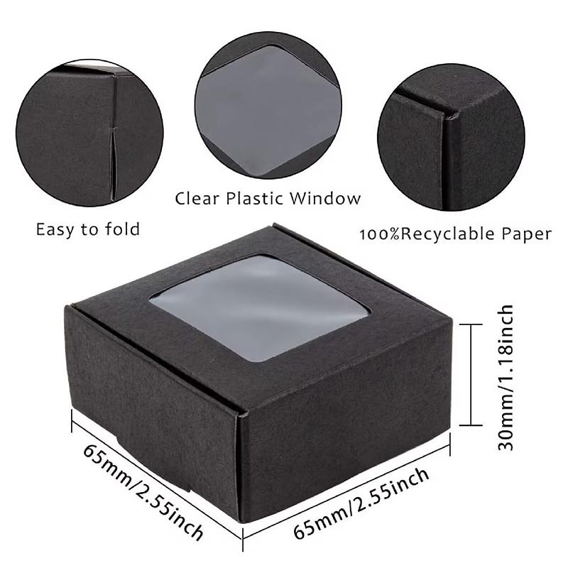 10 Pcs Square White/Kraft/Black Window Packaging Boxes, Various Sizes, Wedding Party Gifts, Handmade Soap Chocolate Flat Boxes