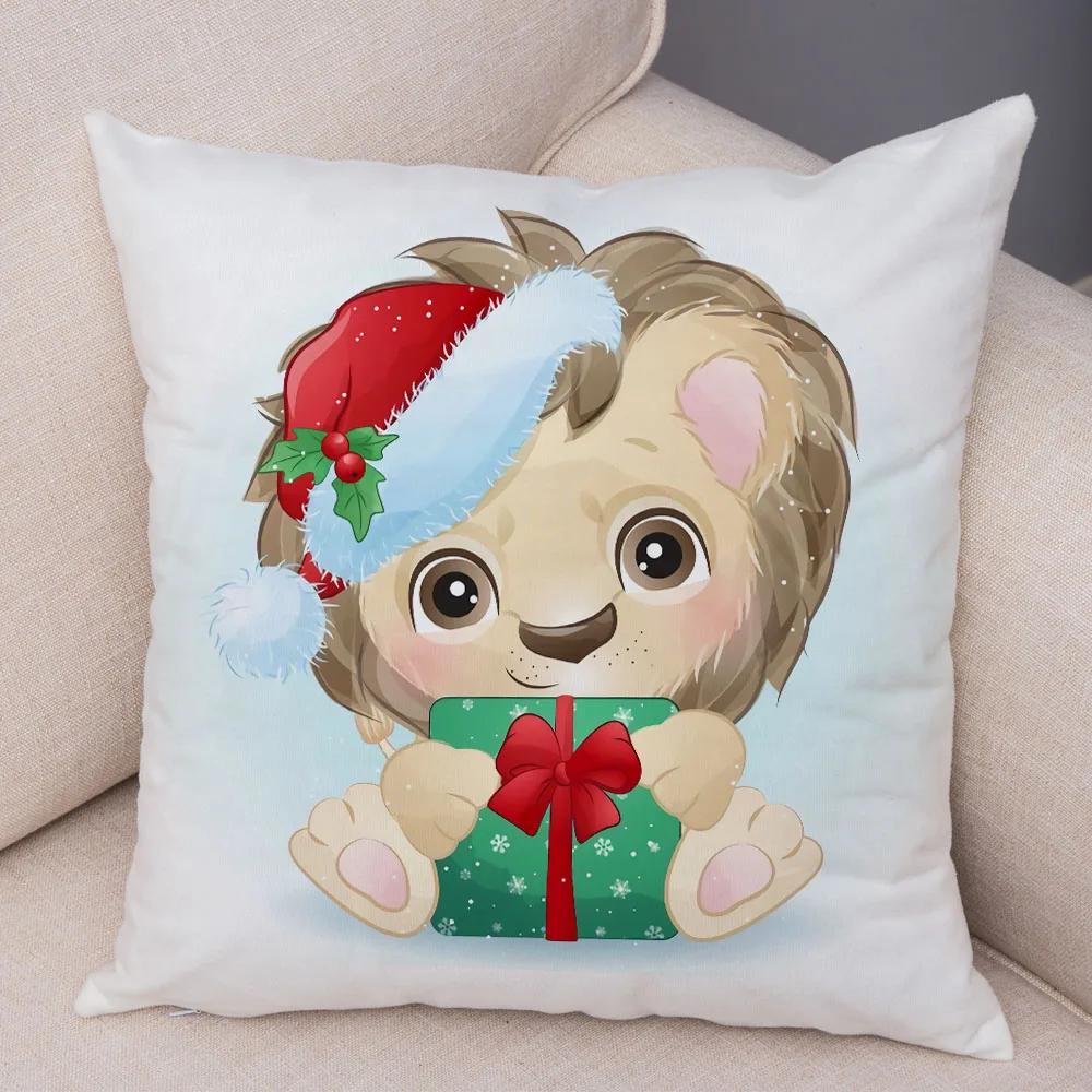 Nordic Kids Room Dog Fox Panda Cow Pillow Case Decor Cute Cartoon Animal Merry Christmas Soft Plush Cushion Cover for Sofa Home