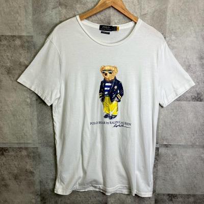Used Current Polo Ralph Lauren T-shirt Polo Bear Sunglasses Custom Slim Fit White L Size Price Negotiation Is Accepted. [A0132]
