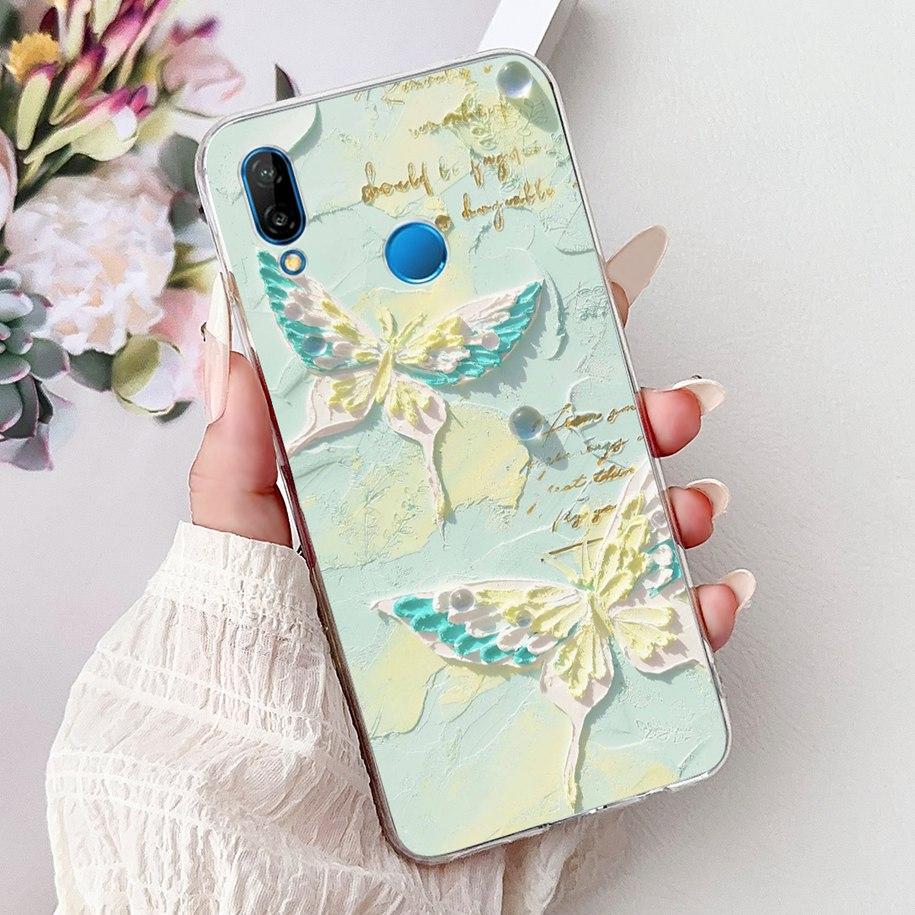 Für Huawei P20 Lite Hülle Beliebte Blume Schmetterling Weiche Klare Silikon Handy Rückseite für Huawei P20Lite Nova 3e ANE-LX1 Bumper