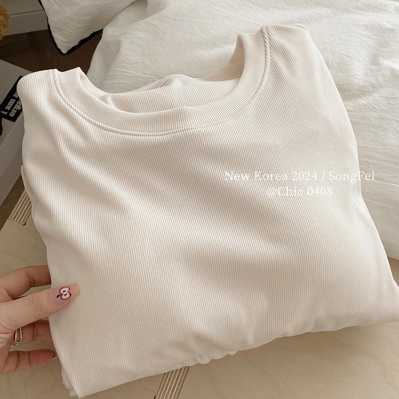 

«Женский однотонный свободный пижамный комплект с круглым вырезом — осень/зима в корейском стиле» F (80-140 jin)