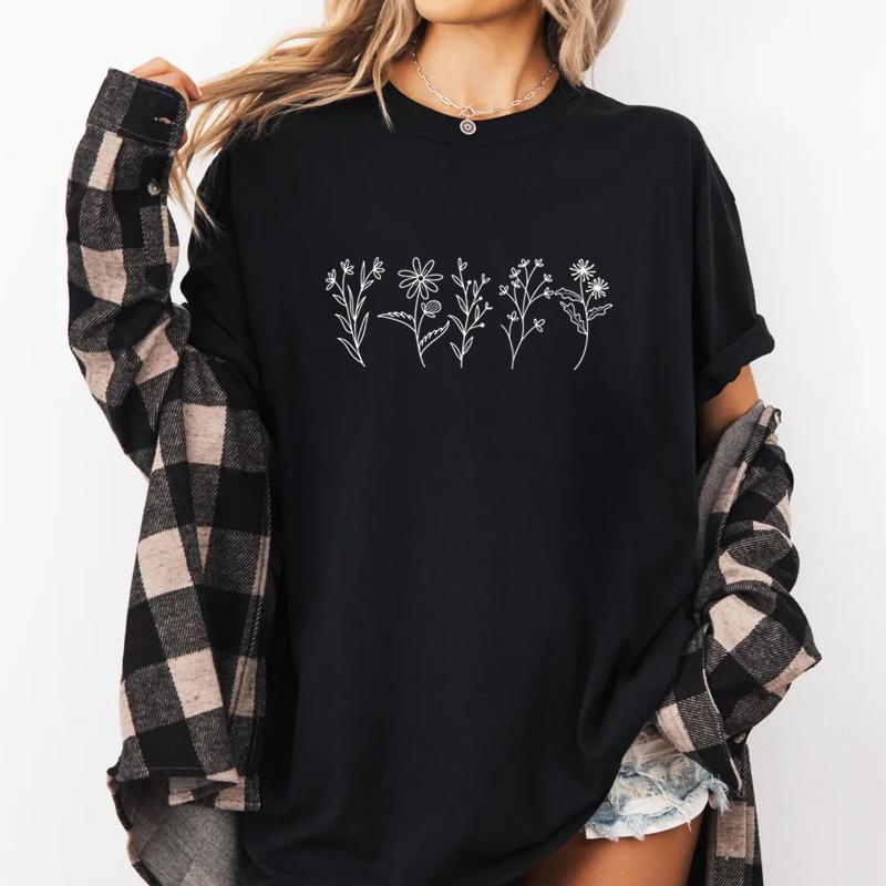 Wildflower T Shirt Floral Flower TShirt Nature Lover Short Sleeve Tees Wildflower Tshirt Casaul Round Neck Printed Clothing
