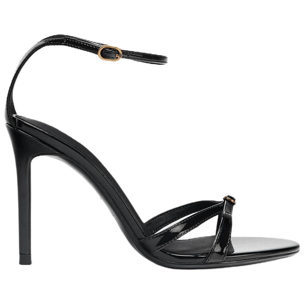 Zara PU Vintage Open-Toe Buckle High Heels One-Strap Sandals 10cm Women Sandals Black 1336610800
