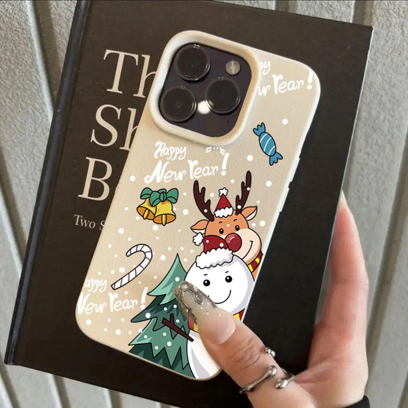 Christmas Elk Deer Lichee Pattern Phone Case for iPhone 17 16 Pro Max Air 15 14 Plus 13 12 11 XR X XS Max 16E Shockproof Cover